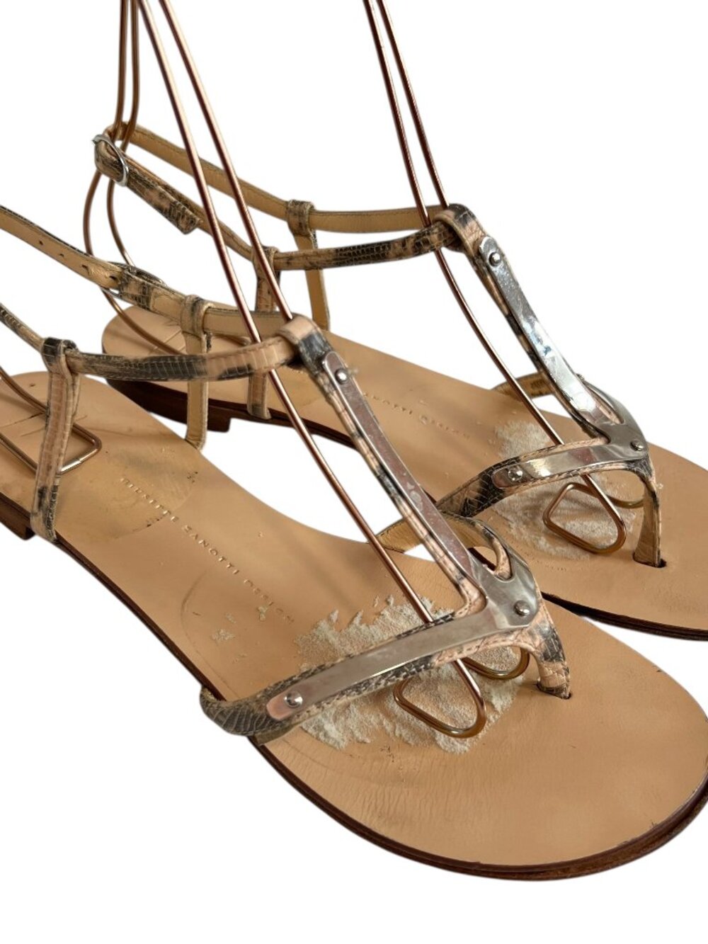 Giuseppe Zanotti sandals Two Tone Lizard Embossed Leather beige gray EU 38 8